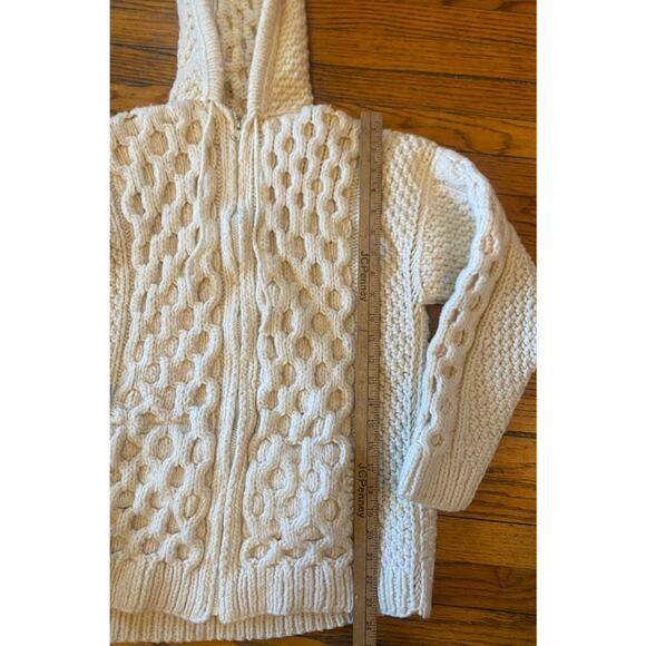 Ecuador Handknit Hooded Zip Cardigan Sweater Handmade Ivory Women’s Small - Picture 6 of 9